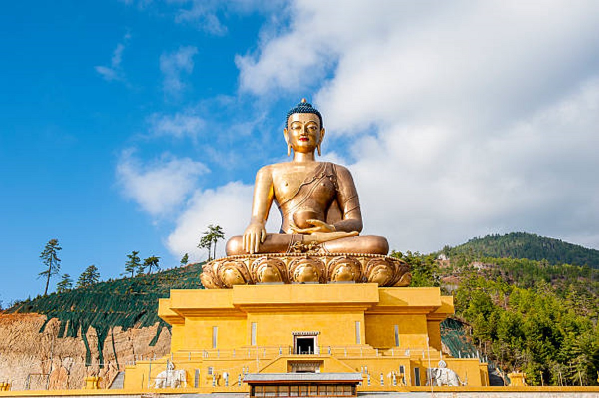 Buddha statue under blue sky, Thimphu, Bhutan